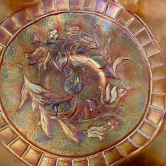 Fenton Marigold Carnival Glass Ruffled Bowl Floral Pattern Iridescent‎ Vintage - Picture 6 of 6